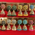 Premium Quality Fency Stones Studed And Goldan Jumkha Earrings (Combo Of 8)