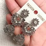 New Latest Design Drop & Dangles Hoop Jhumki Oxidised Silver Earrings for women/girls (Combo of 4 Pair) - Image 2