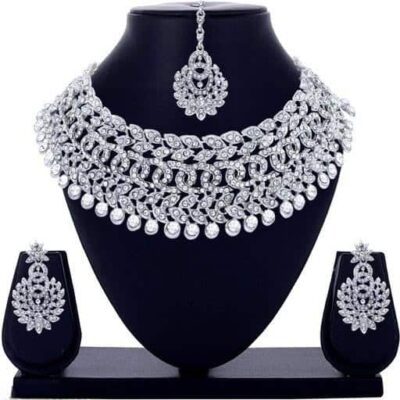 Rhodium Plated Jewellery Set White Austrian Diamond/ Alloy Rhodium Silver Jewel Set / Shimmering Colorful Jewellery Sets