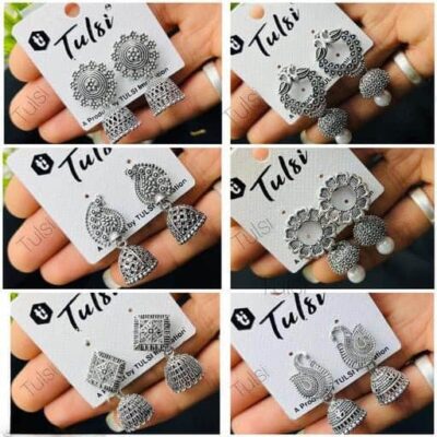 Silver Plated Earrings And Silvar Plated Small Earrings ( Combo Of 6)