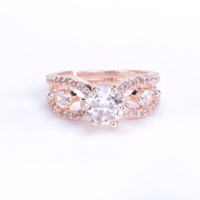 Rose Gold Wedding Ring & Gold Plated Pink Cubic Ring