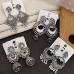 New Latest Design Drop & Dangles Hoop Jhumki Oxidised Silver Earrings for women/girls (Combo of 4 Pair)